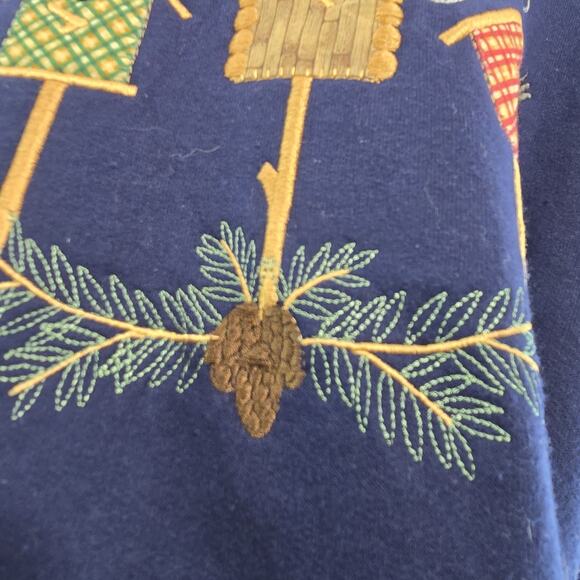 Vintage Sweatshirt Womens XL Navy Double Collar Granny Bird Chickadee Pinecone - Picture 9 of 12